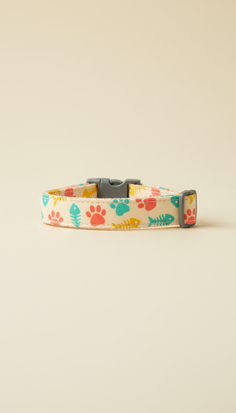 Adjustable Cat Collar with Whimsical Print